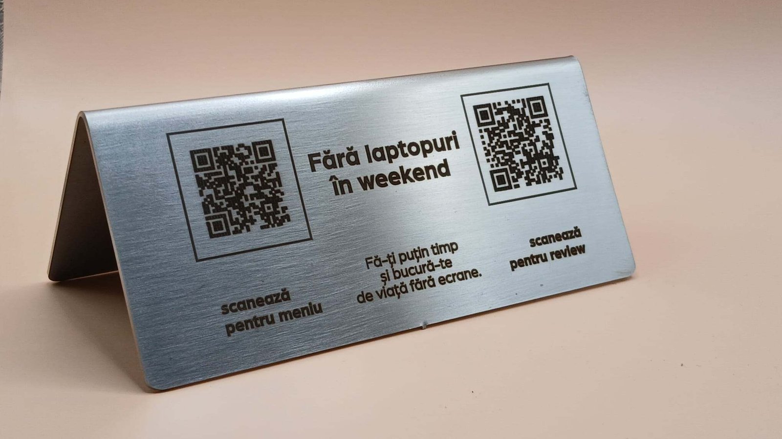 Suport Meniu Restaurant Inox Gravat cu Cod QR